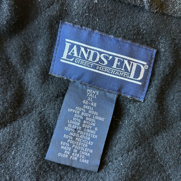 Vintage Lands' End 100% Wool Toggle Duffle Coat Men’s XLT Gray Thinsulate Hooded - Picture 3 of 15